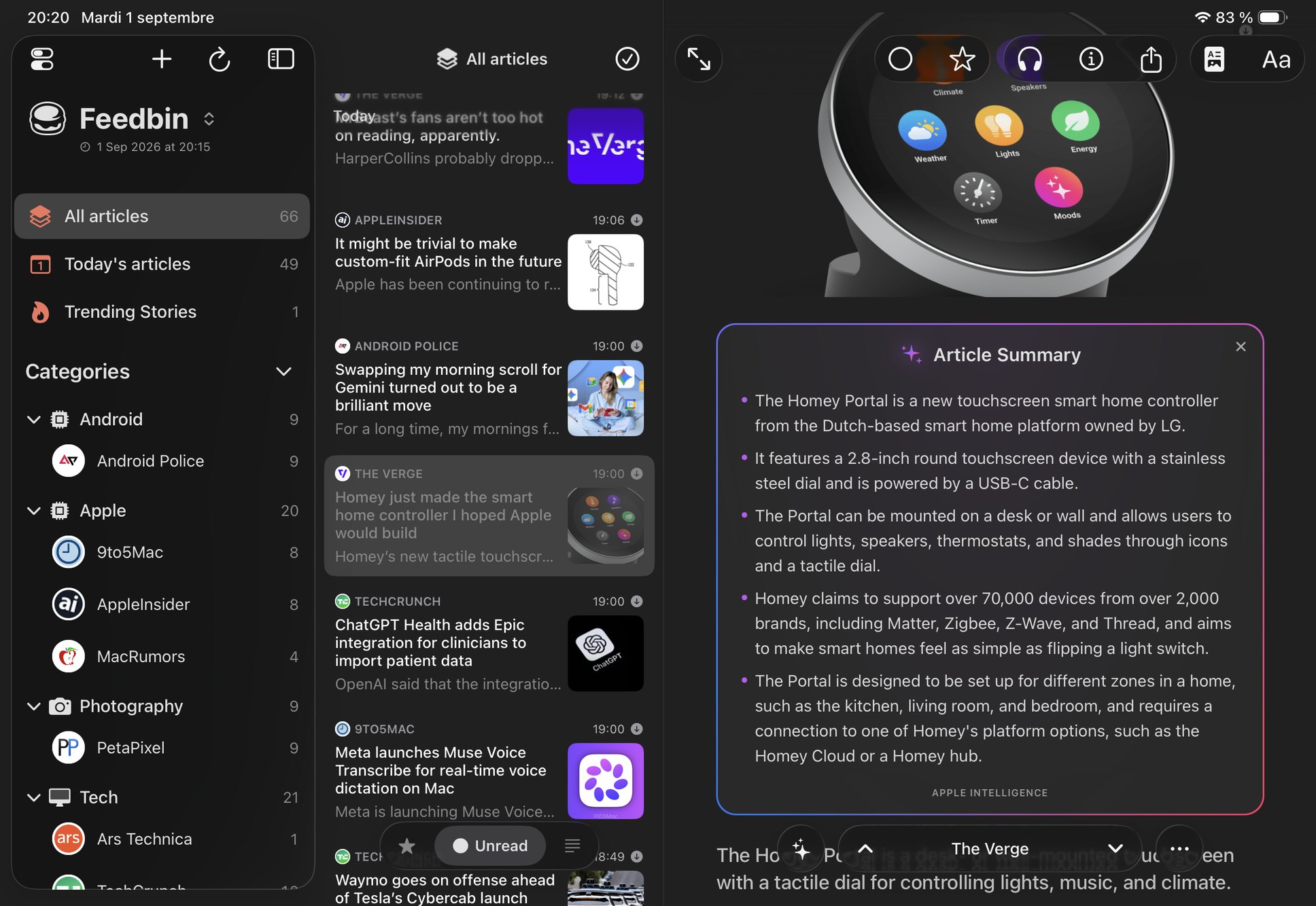 An article on iPad with its on-device AI summary